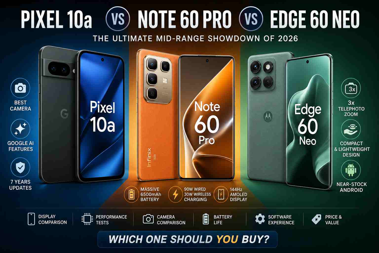 Google Pixel 10a vs Infinix Note 60 Pro vs Motorola Edge 60 Neo: Which One Should You Buy?