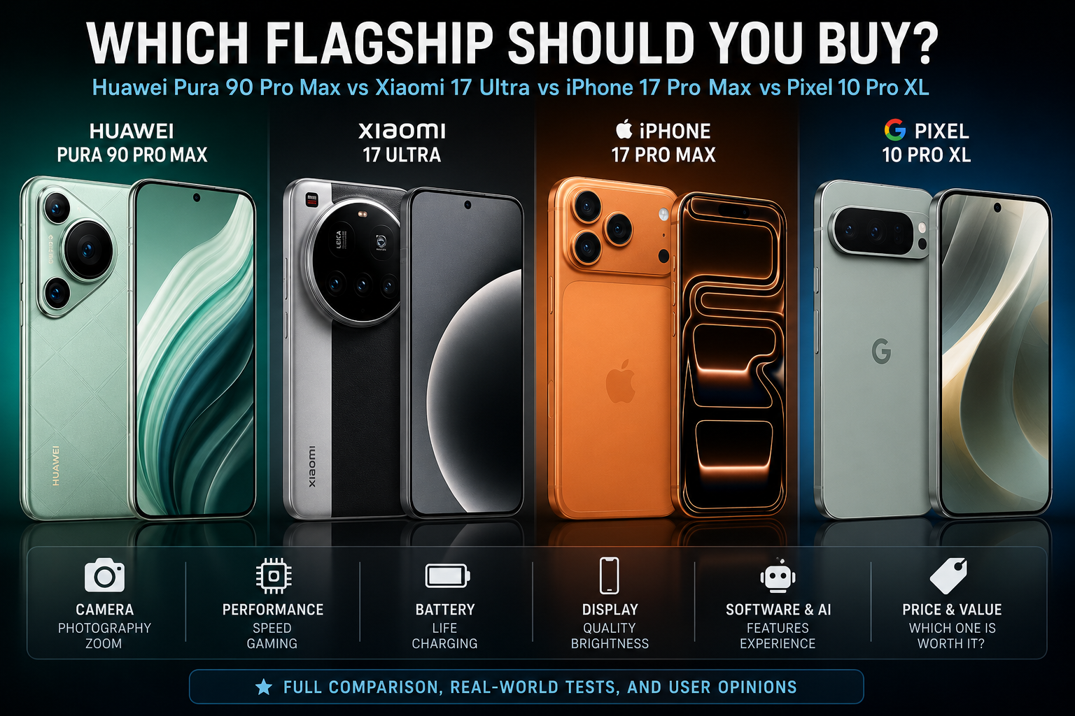 Huawei Pura 90 Pro Max vs Xiaomi 17 Ultra vs iPhone 17 Pro Max vs Pixel 10 Pro XL: Which Flagship Should You Buy?